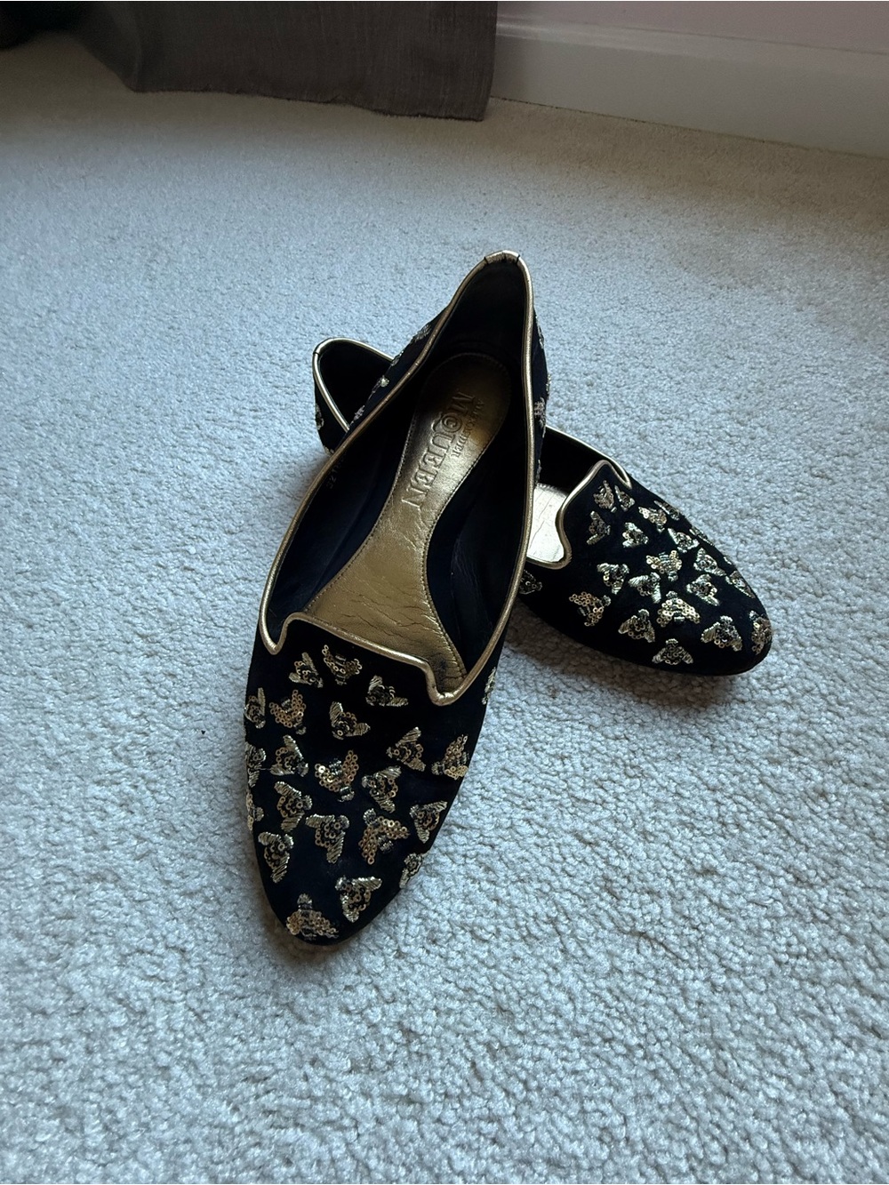 Alexander McQueen bee embroidered velvet flats